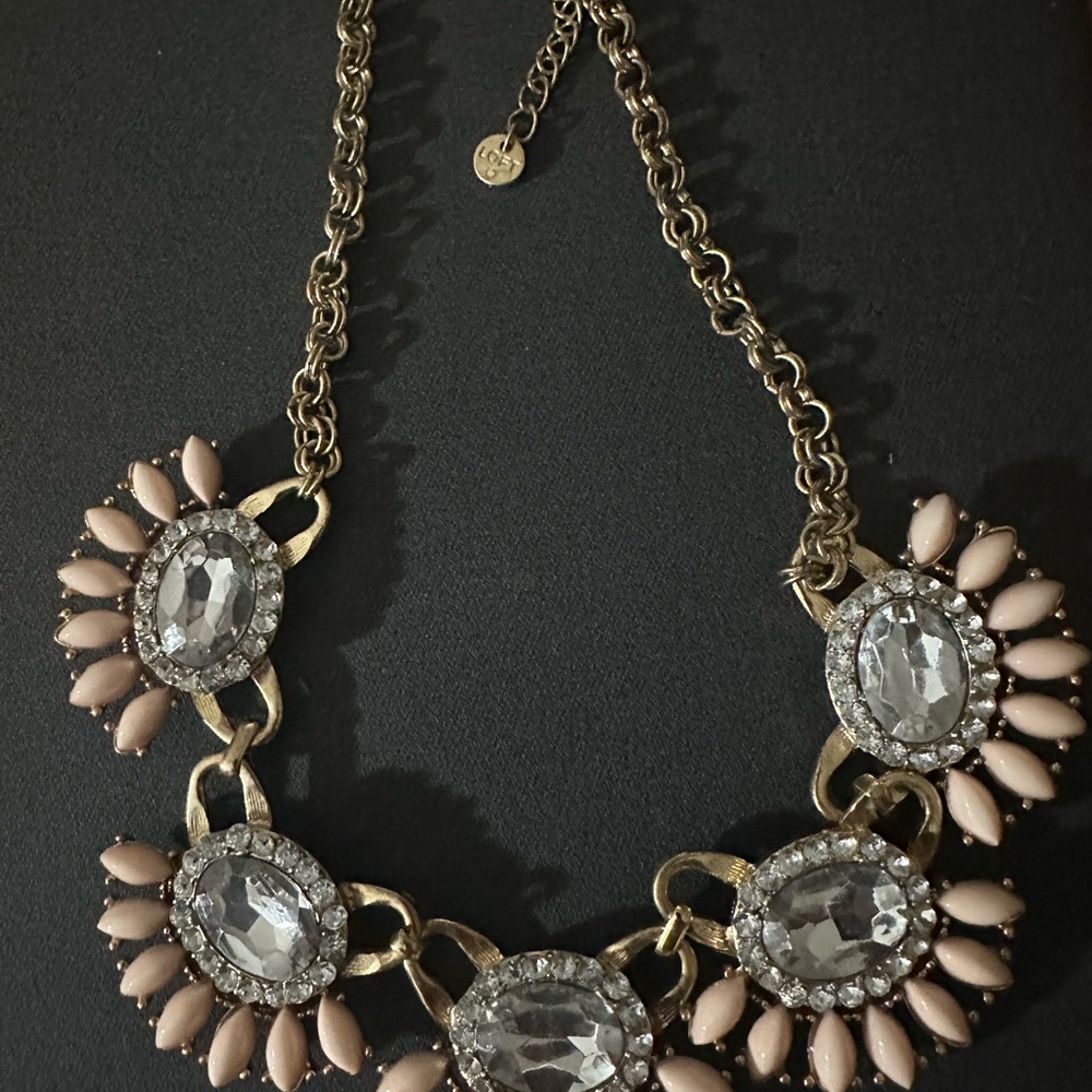 LOFT Gold and Pink Necklace with Ornate Medallion Design